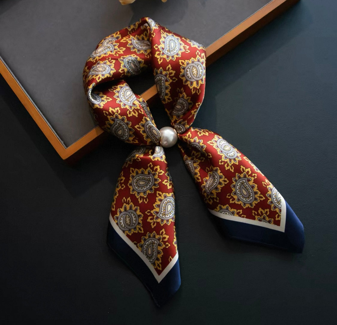100%Silk Scarf with Pearl Detail