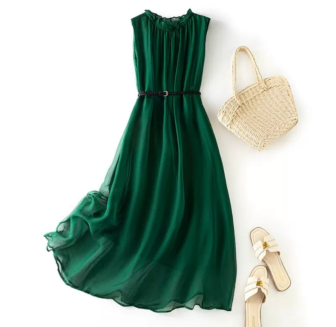 Flowing Sleeveless Silk Dress