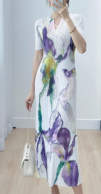 Iris Watercolour Midi Dress