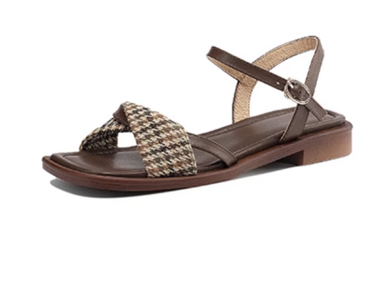 Houndstooth Cross-Strap Sandals