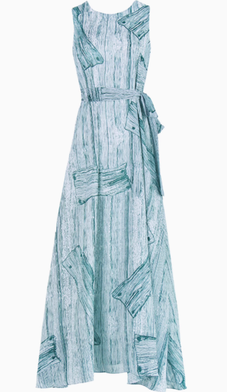 Aqua Woodcut Maxi Dress