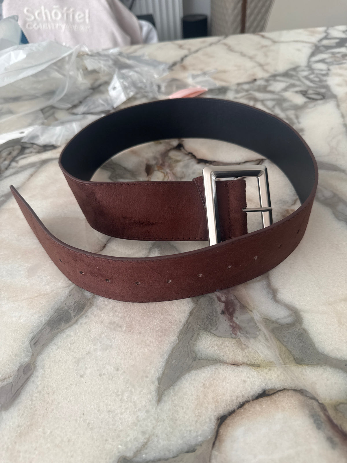 Women’s Suede Leather Belt with Rectangular Buckle