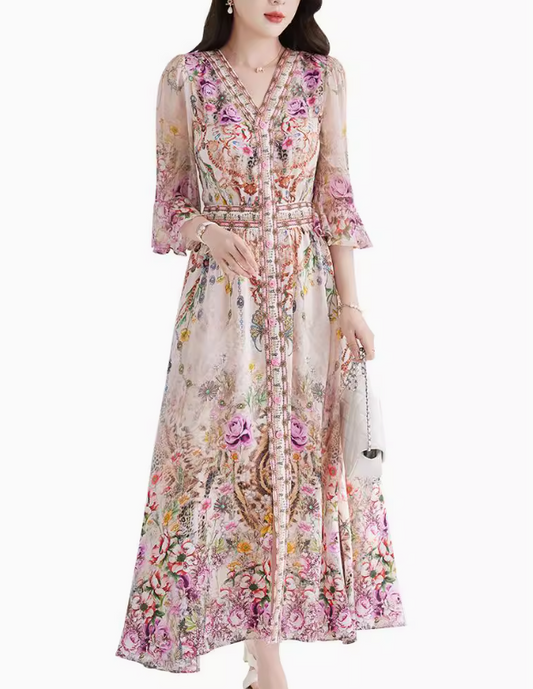 Vintage Rose & Leopard Dress