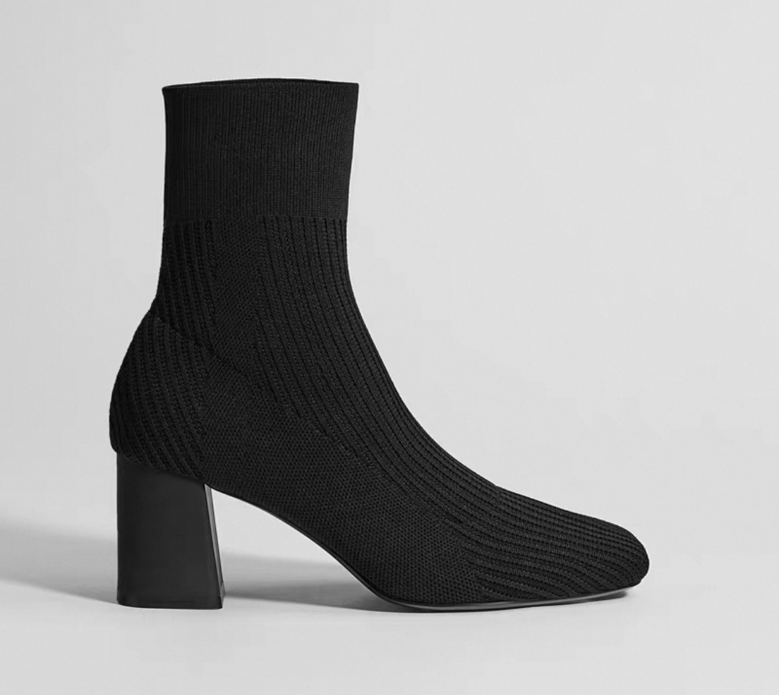 Black Knit Sock Boots – Block Heel