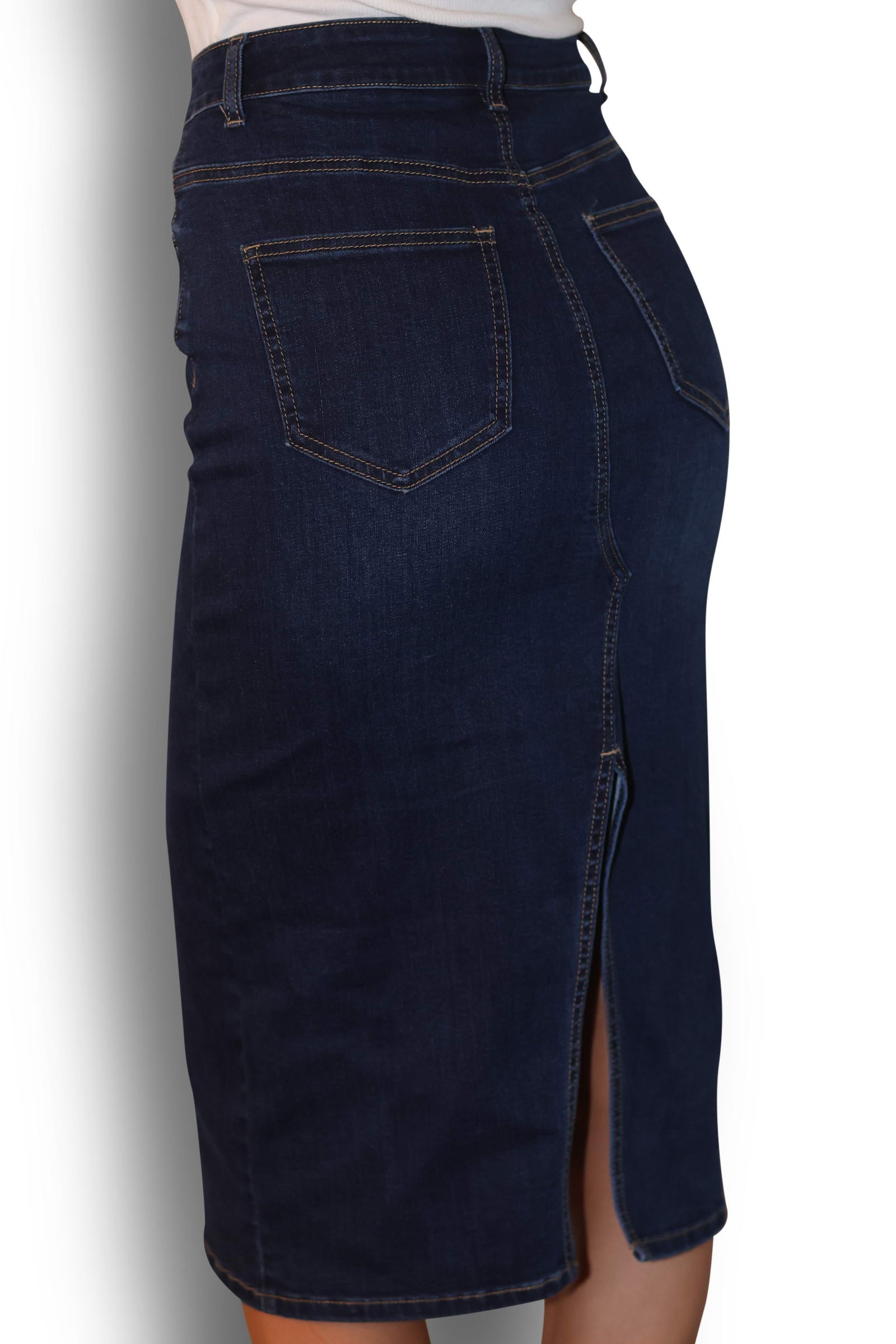 Dark denim hotsell pencil skirt uk