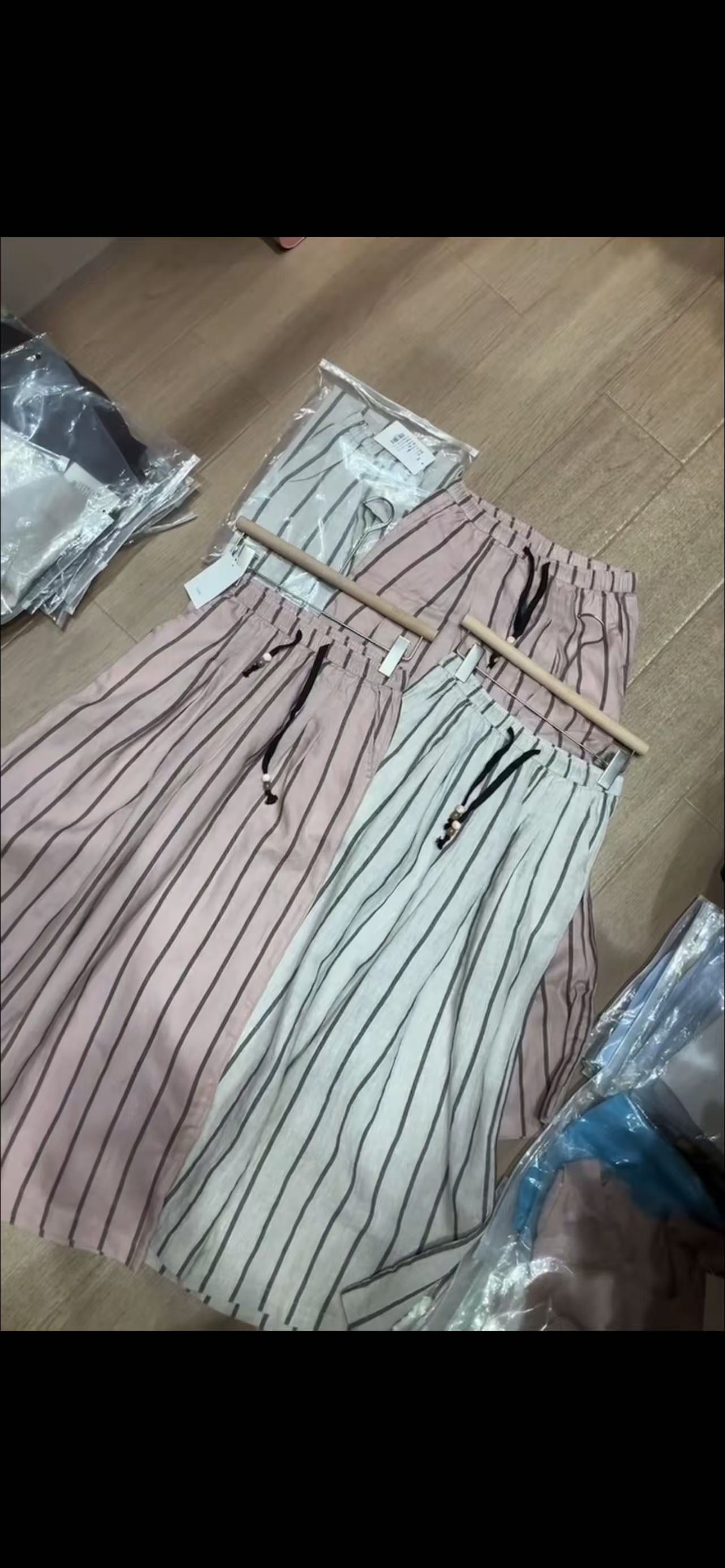 Striped Linen Wide-Leg Trousers