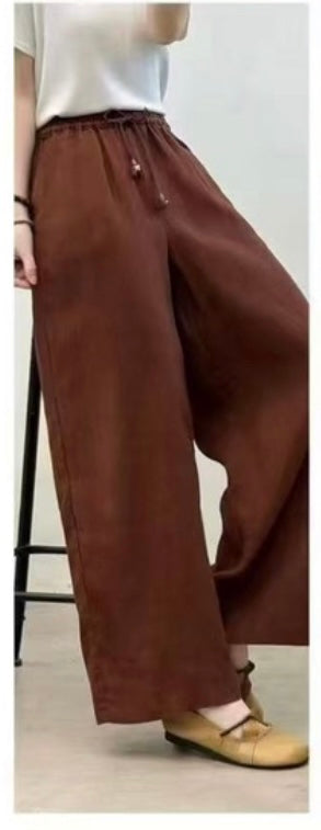 100% Linen Wide Leg Trousers – Elastic Waist