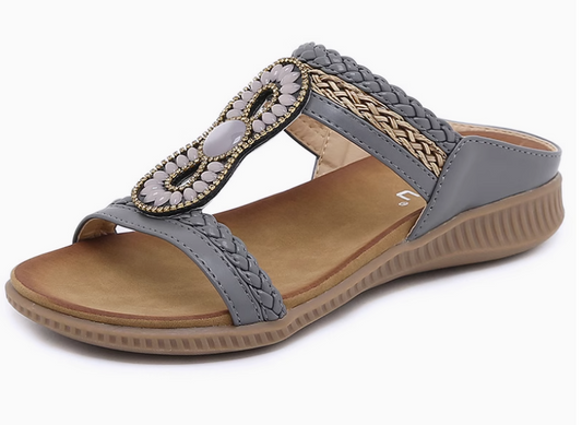 Beaded Comfort Sandals – Grey