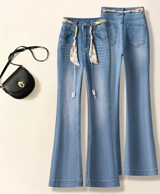 Wide Leg Jeans with Waist Tie