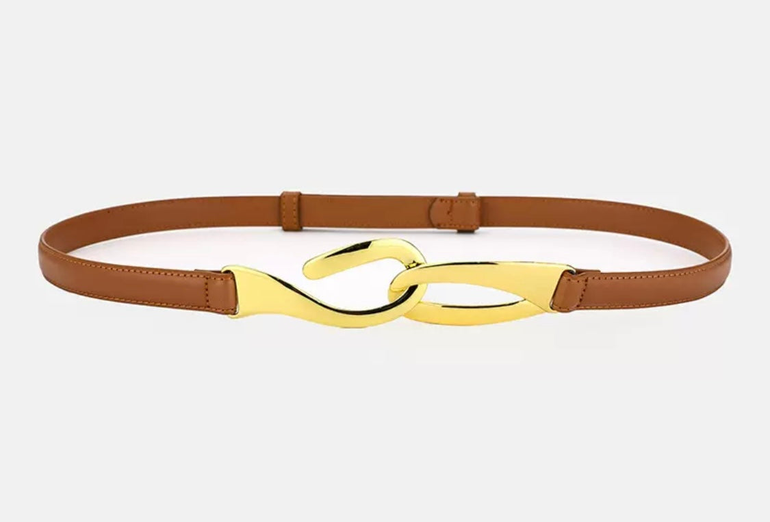 Slim Belt with Sculptural Gold Buckle