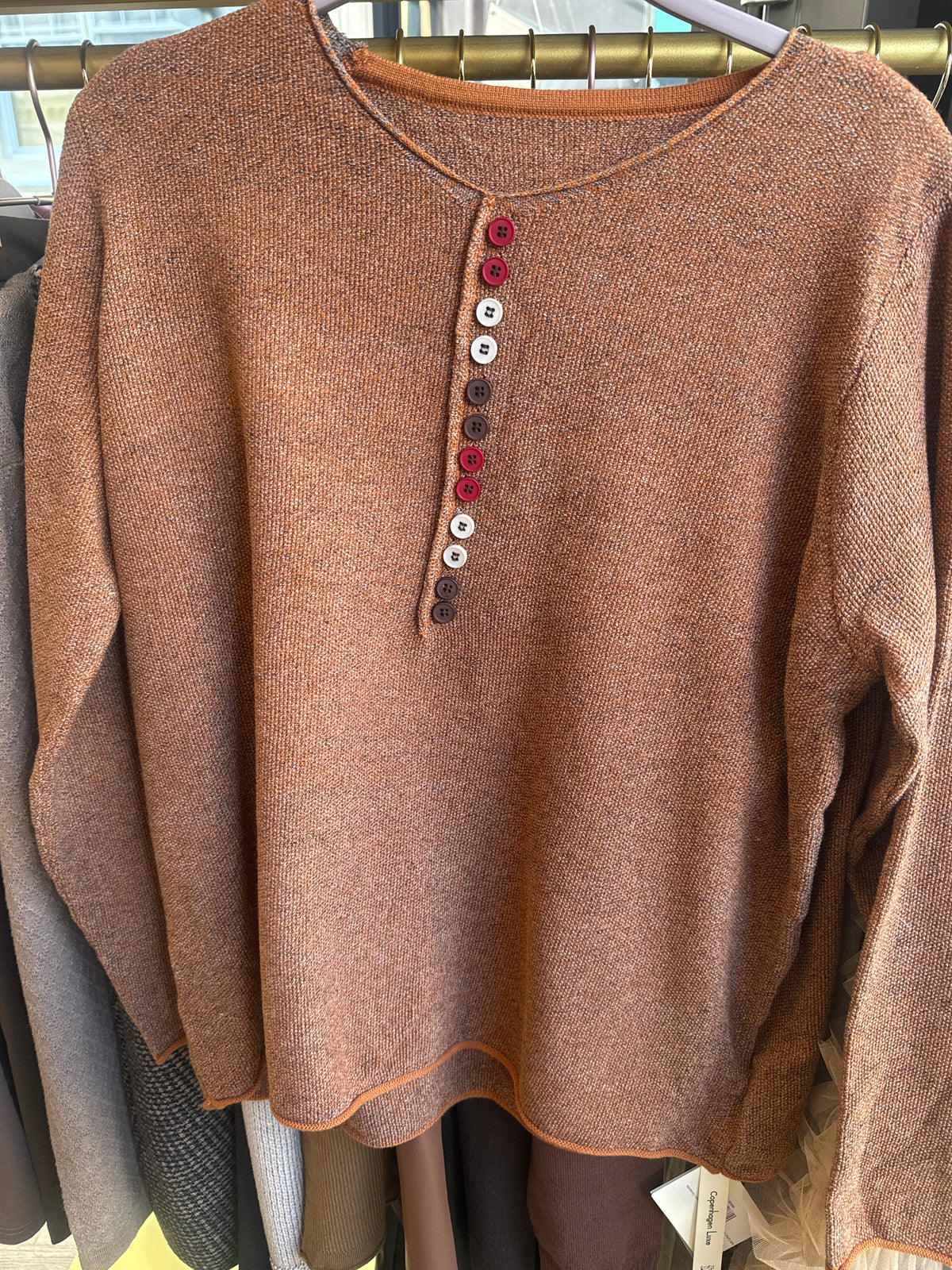 Soft Cotton Blend Jumper with Multicoloured Buttons