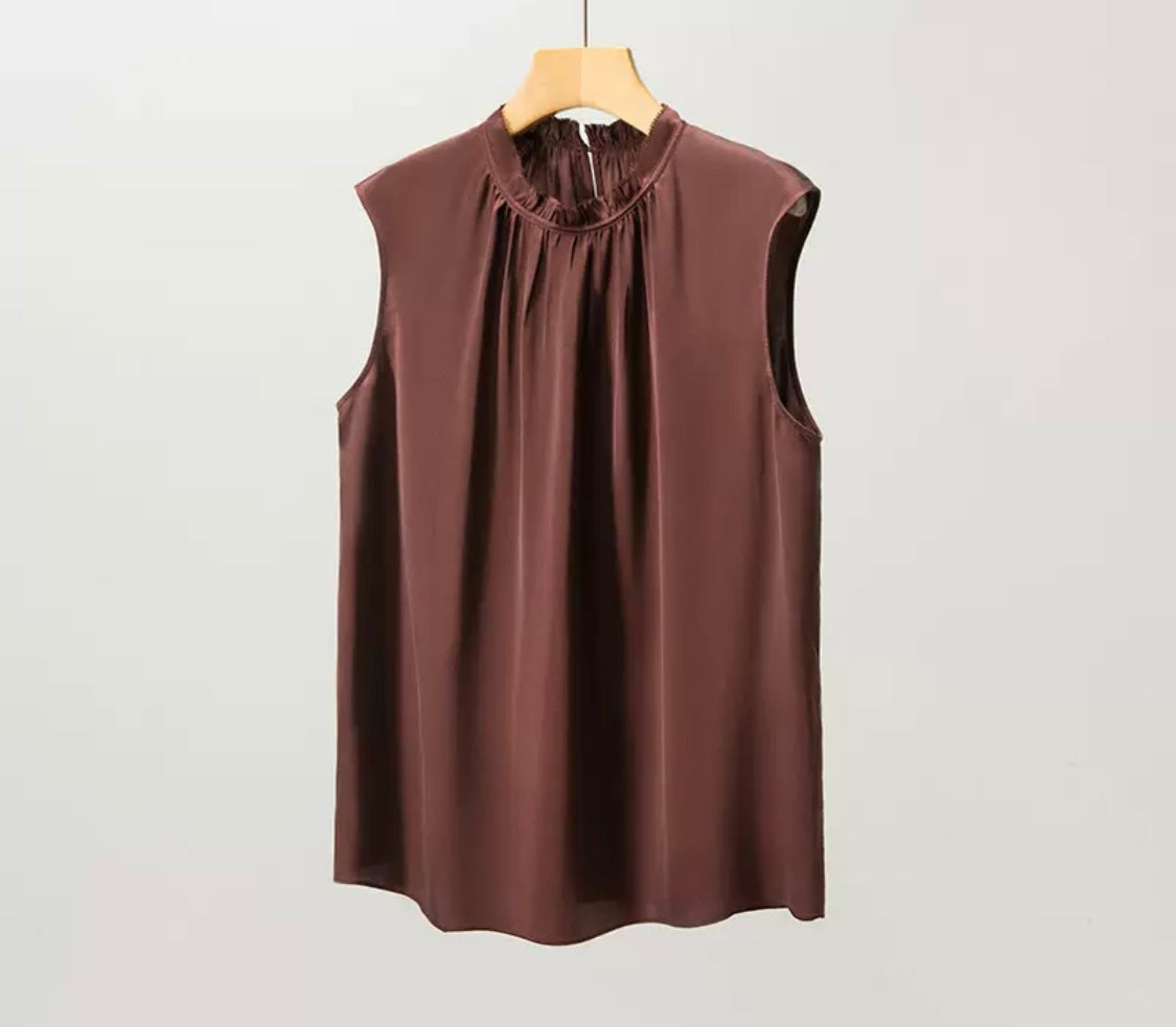 Mulberry silk blend Soft Draped Sleeveless Top