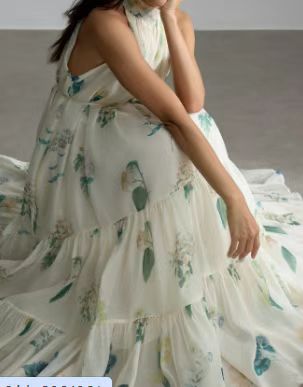 Soft Floral Halter Maxi Dress (Pastel Green/Neutral)