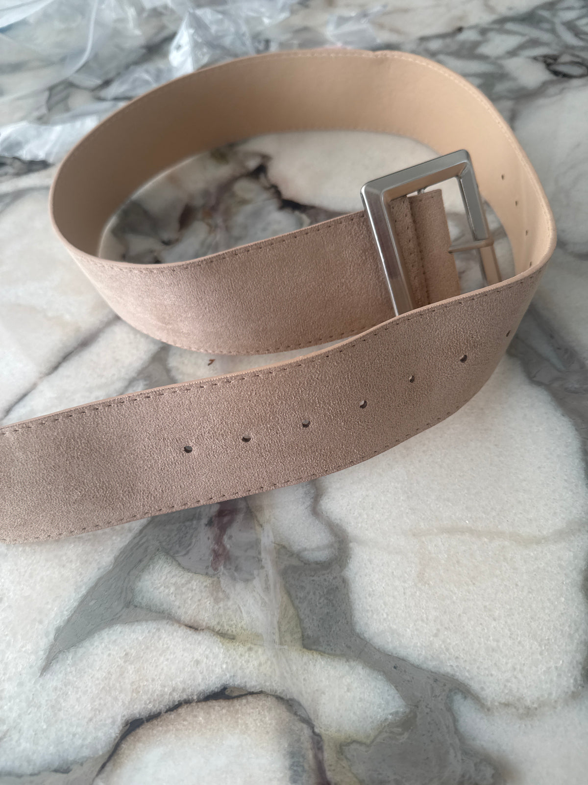Women’s Suede Leather Belt with Rectangular Buckle