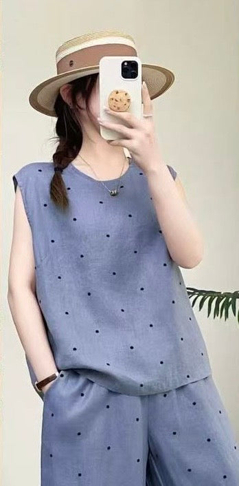 Linen Polka Dot Two-Piece Set