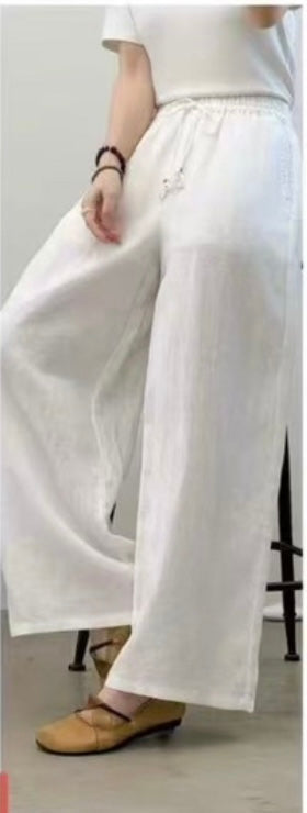 100% Linen Wide Leg Trousers – Elastic Waist