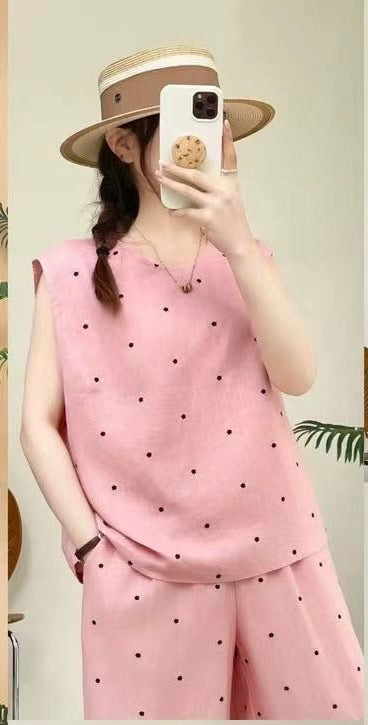 Linen Polka Dot Two-Piece Set