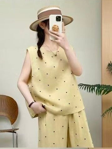 Linen Polka Dot Two-Piece Set