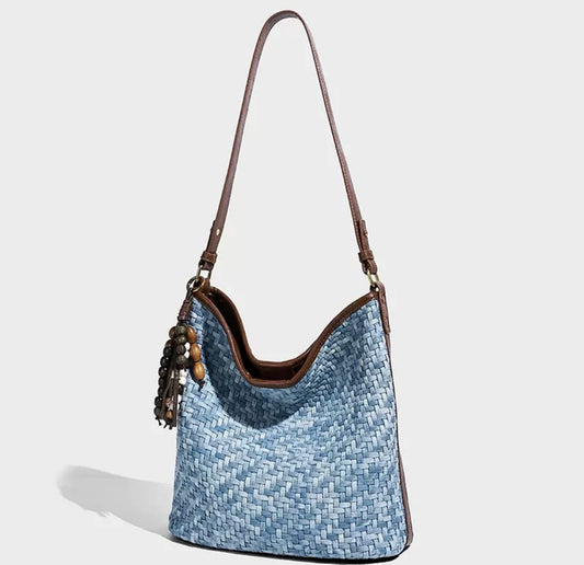 Woven Shoulder Bag – Blue