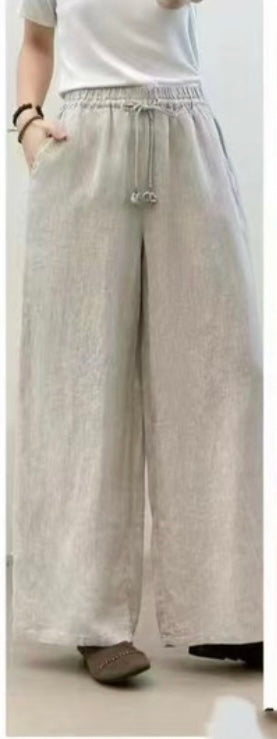 100% Linen Wide Leg Trousers – Elastic Waist