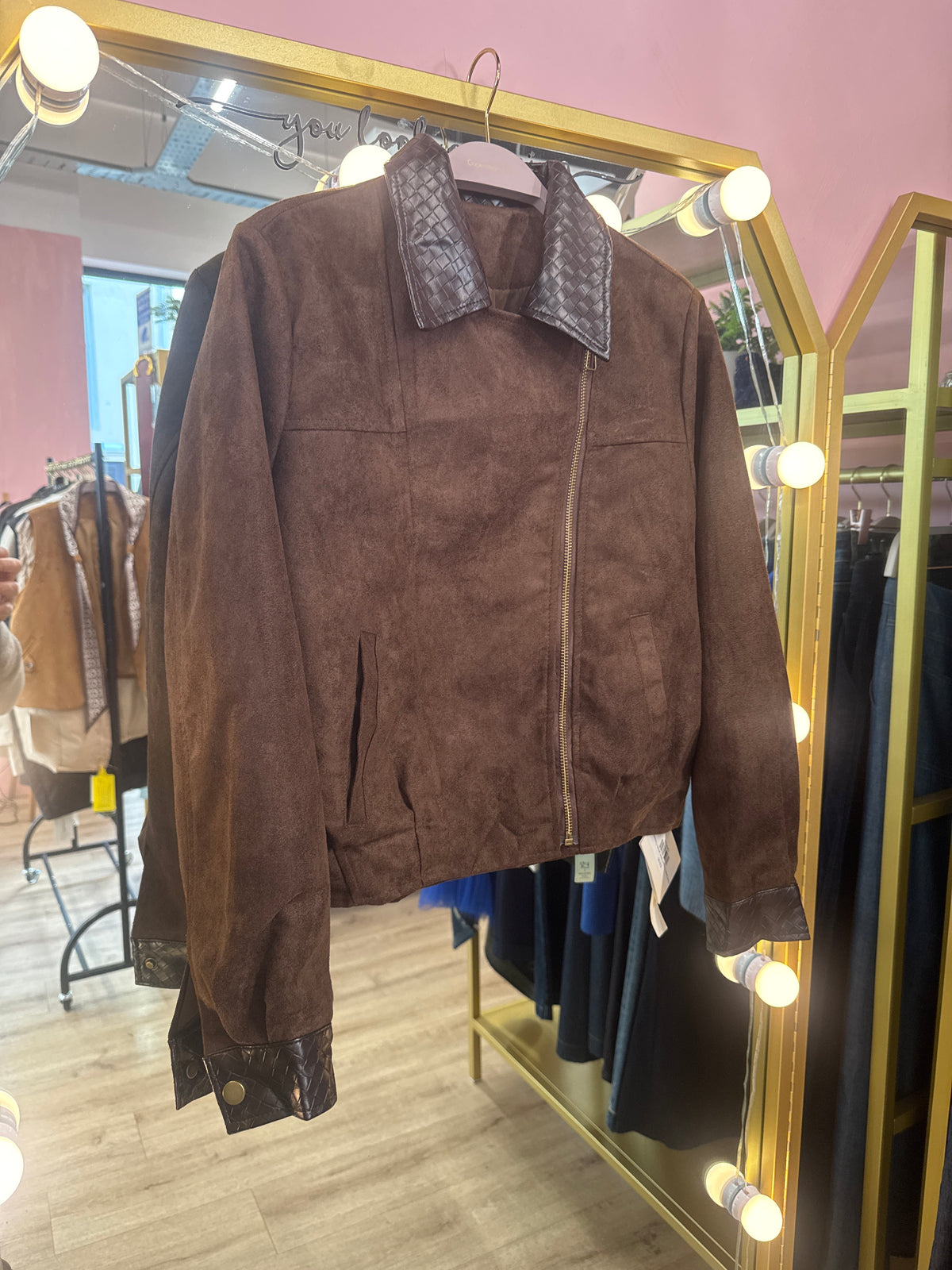 Faux Suede Cropped Biker Jacket