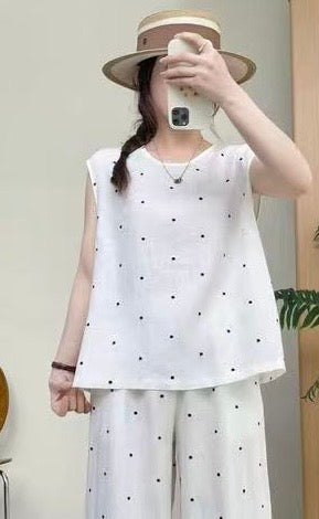 Linen Polka Dot Two-Piece Set
