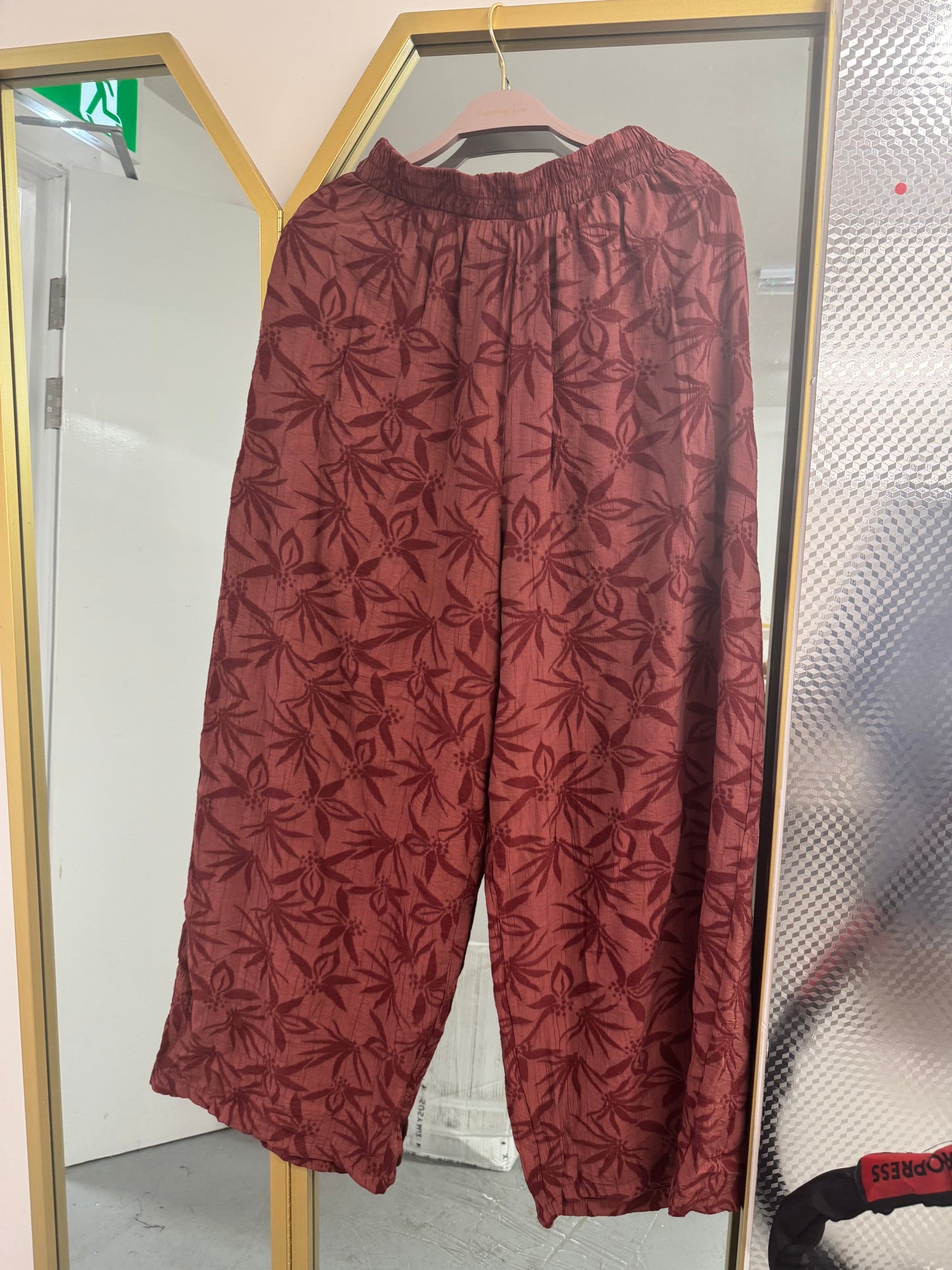 Botanical Print Wide Leg Trousers