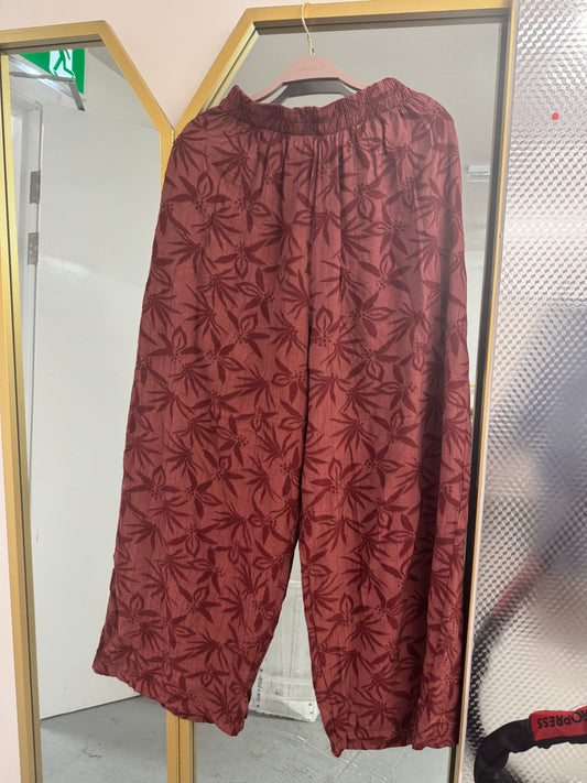 Botanical Print Wide Leg Trousers