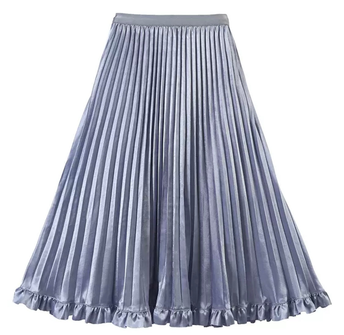 Pleated Satin Midi Skirt