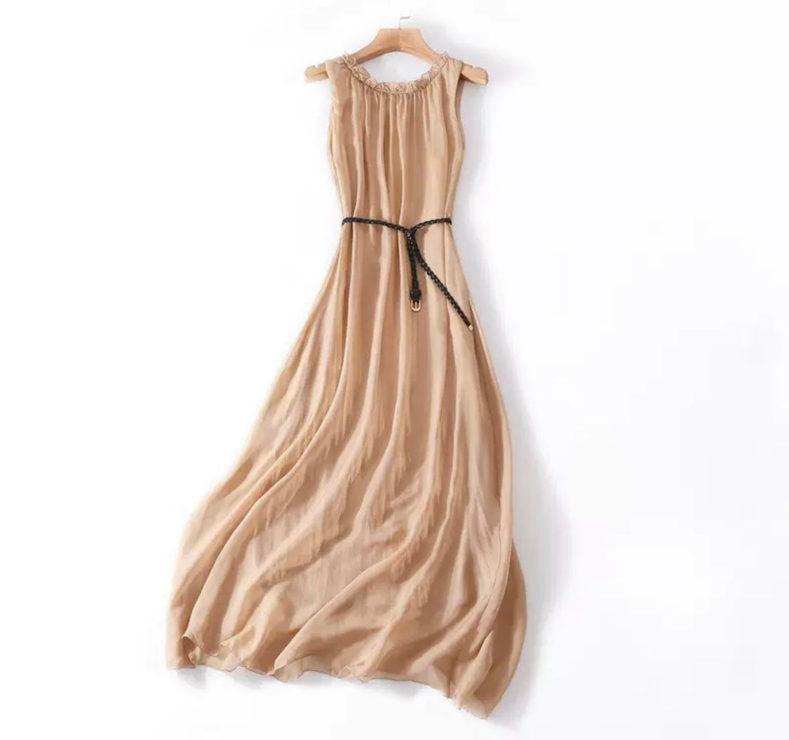 Flowing Sleeveless Silk Dress