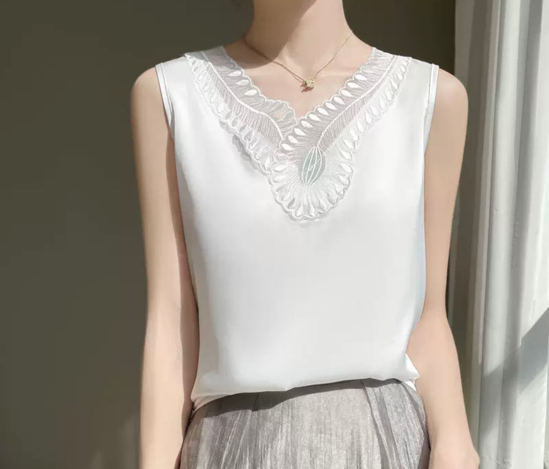 Lace V-Neck Sleeveless Blouse