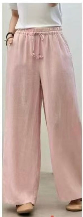 100% Linen Wide Leg Trousers – Elastic Waist