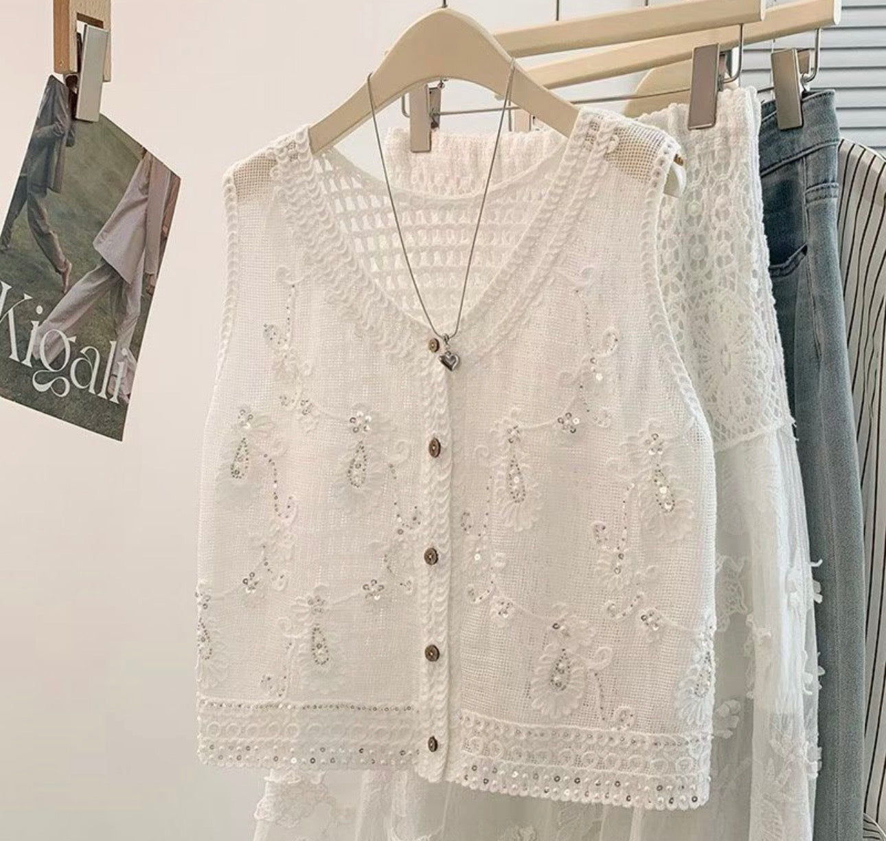 Embellished Crochet Knit Vest