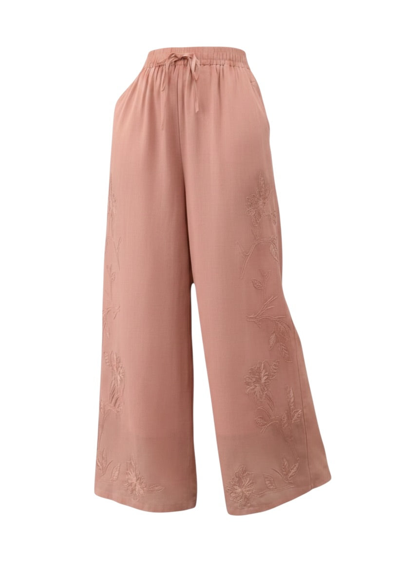 Relaxed 100% Linen Trousers with Embroidery