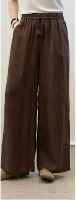 100% Linen Wide Leg Trousers – Elastic Waist