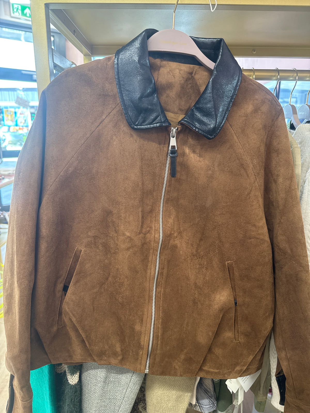 Suede-Look Zip-Up Jacket with Contrast Collar