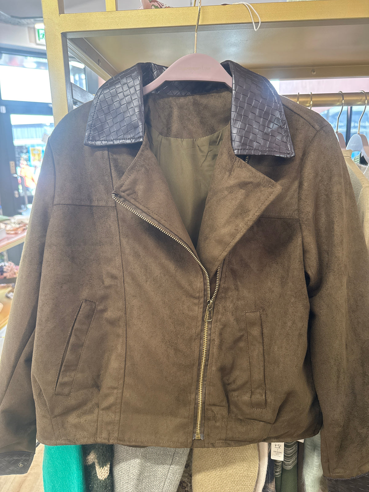 Faux Suede Cropped Biker Jacket