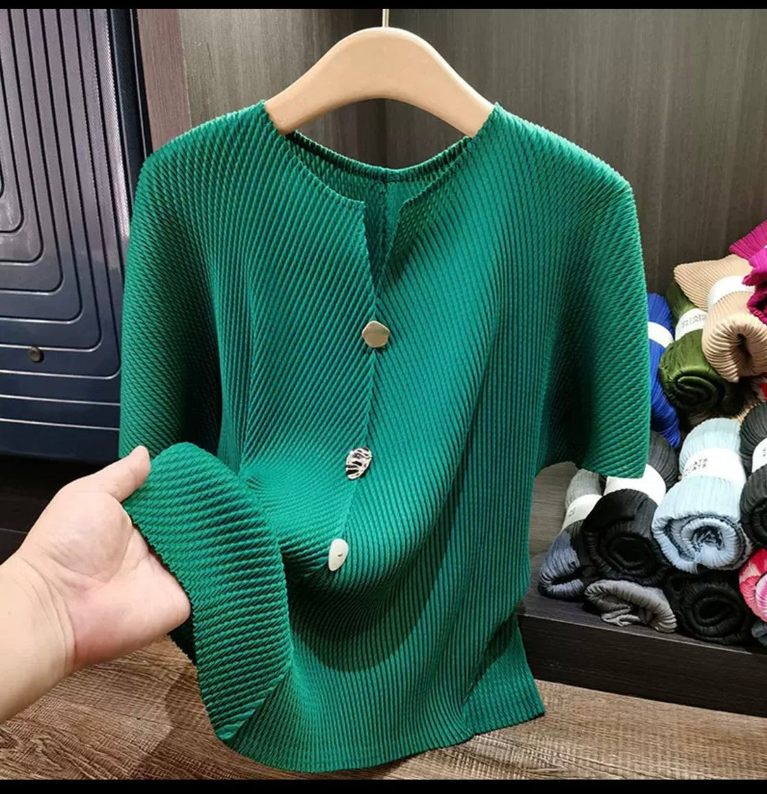 Pleated Short Sleeve Top
