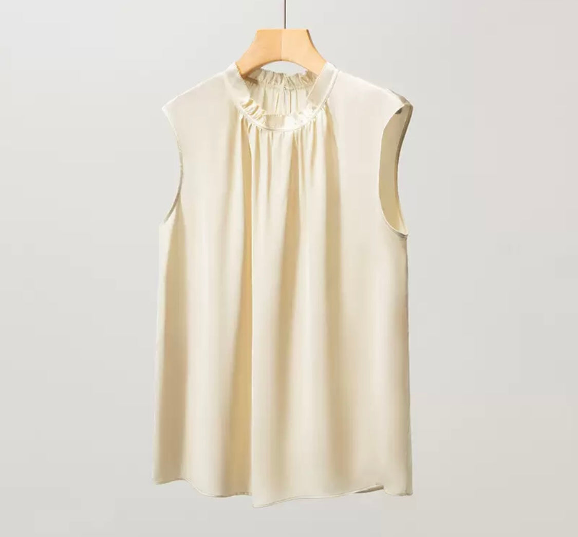 Mulberry silk blend Soft Draped Sleeveless Top