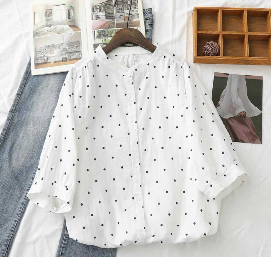 Relaxed cotton Polka Dot Blouse