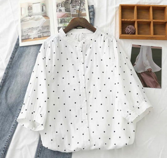 Relaxed cotton Polka Dot Blouse