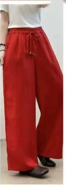 100% Linen Wide Leg Trousers – Elastic Waist