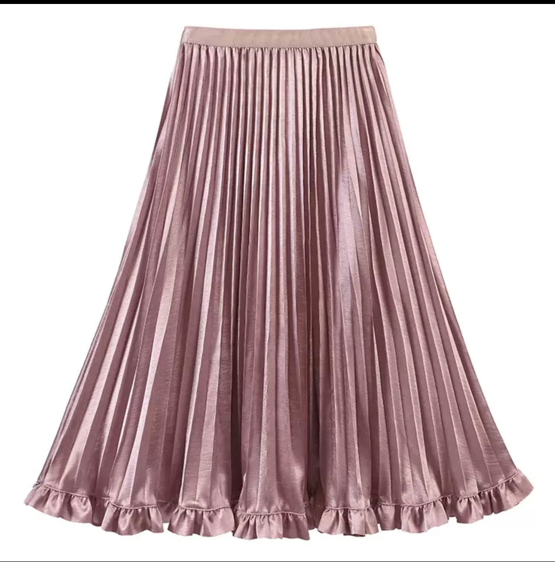 Pleated Satin Midi Skirt