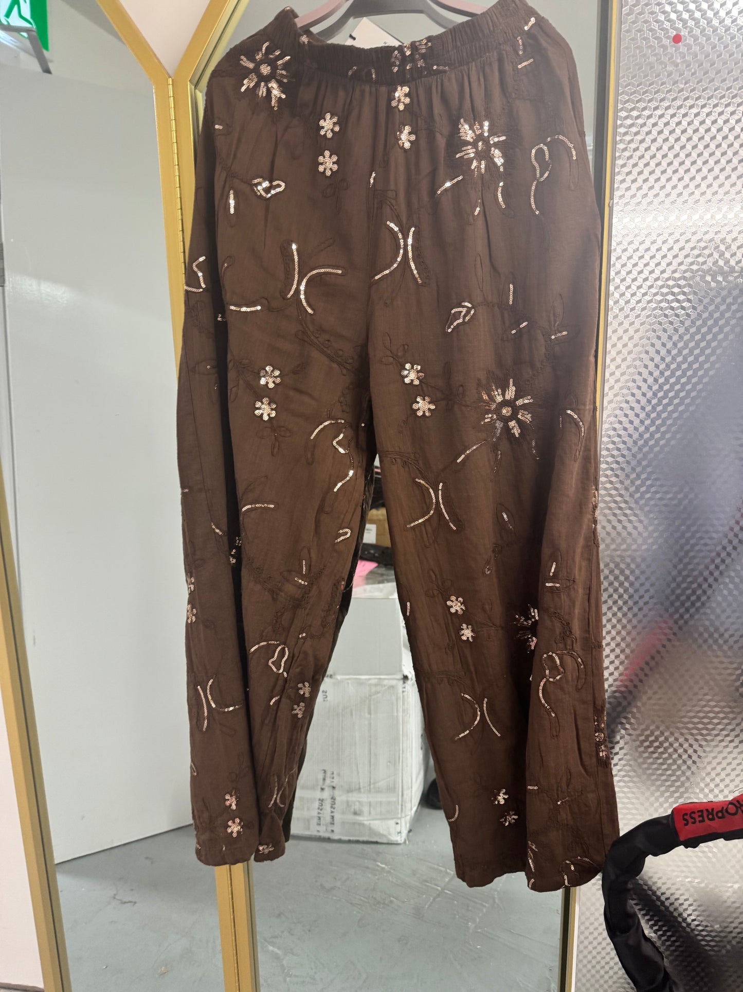 Sequin Embroidered Relaxed Trousers