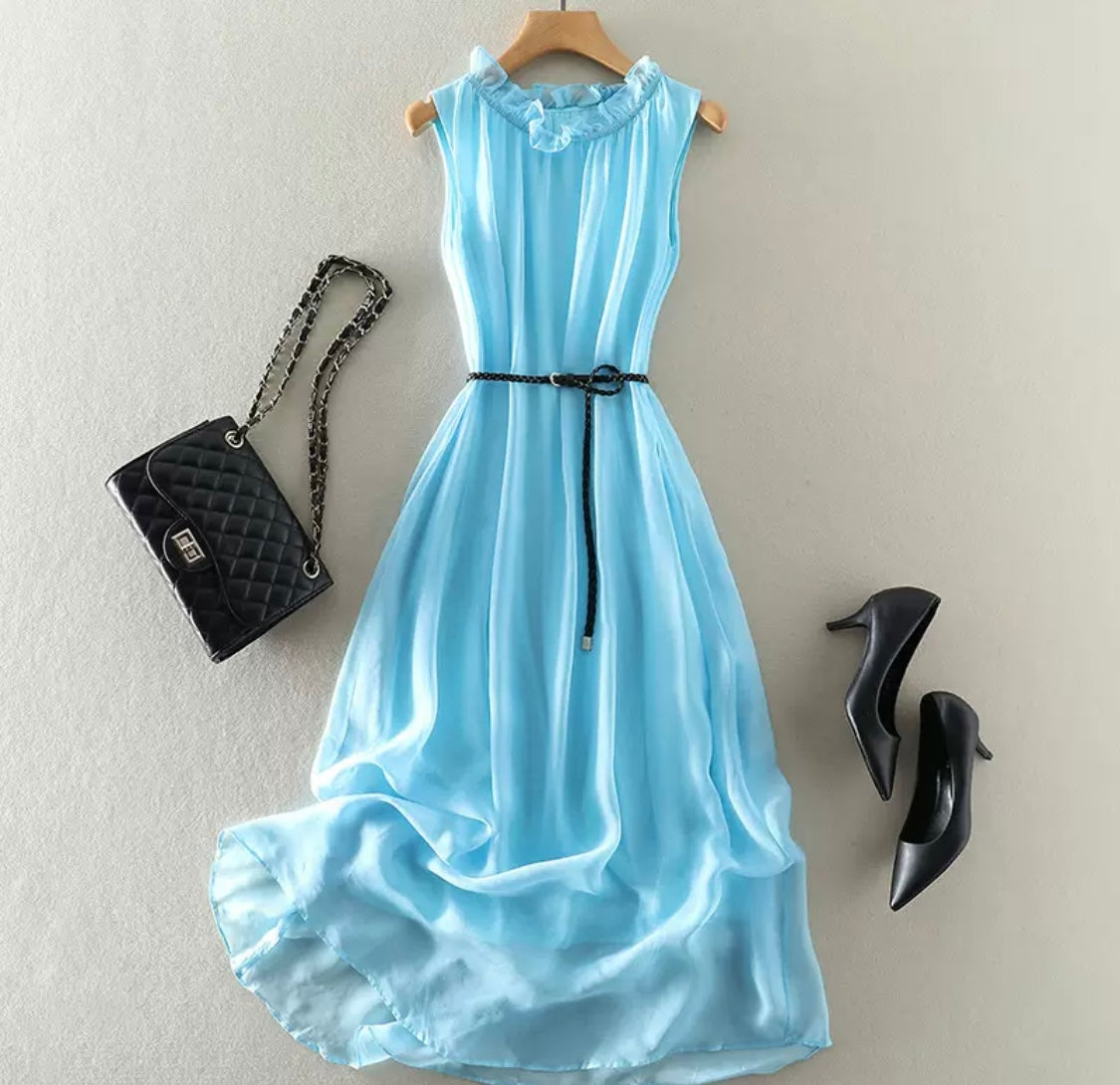 Flowing Sleeveless Silk Dress