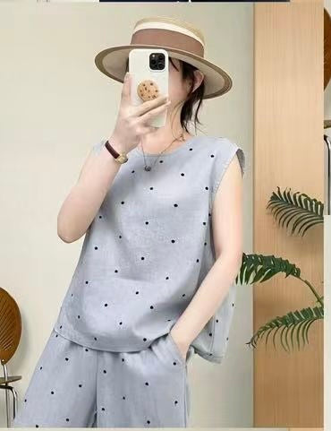 Linen Polka Dot Two-Piece Set