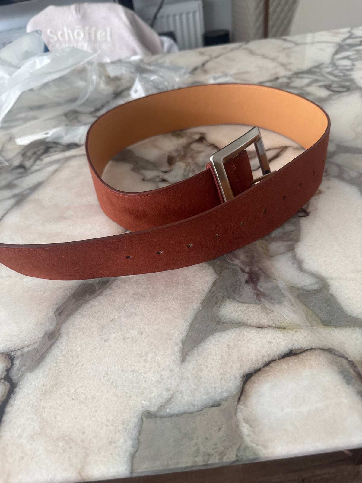 Women’s Suede Leather Belt with Rectangular Buckle