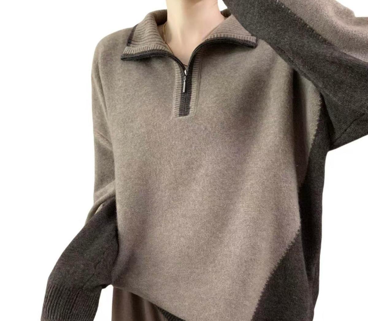 Women’s Colour Block Half-Zip Knitted Jumper