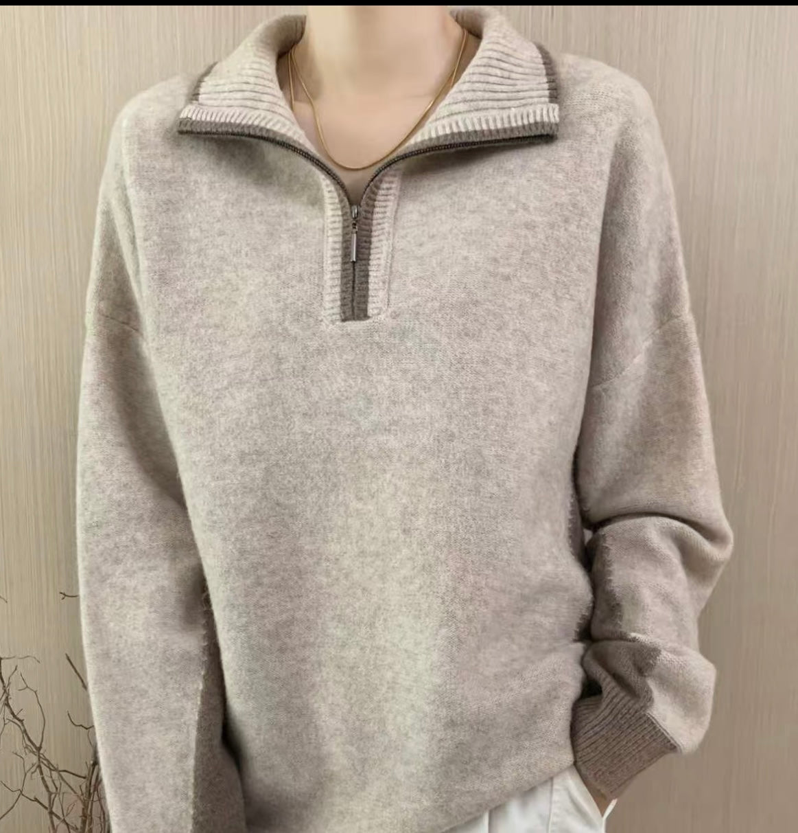 Women’s Colour Block Half-Zip Knitted Jumper