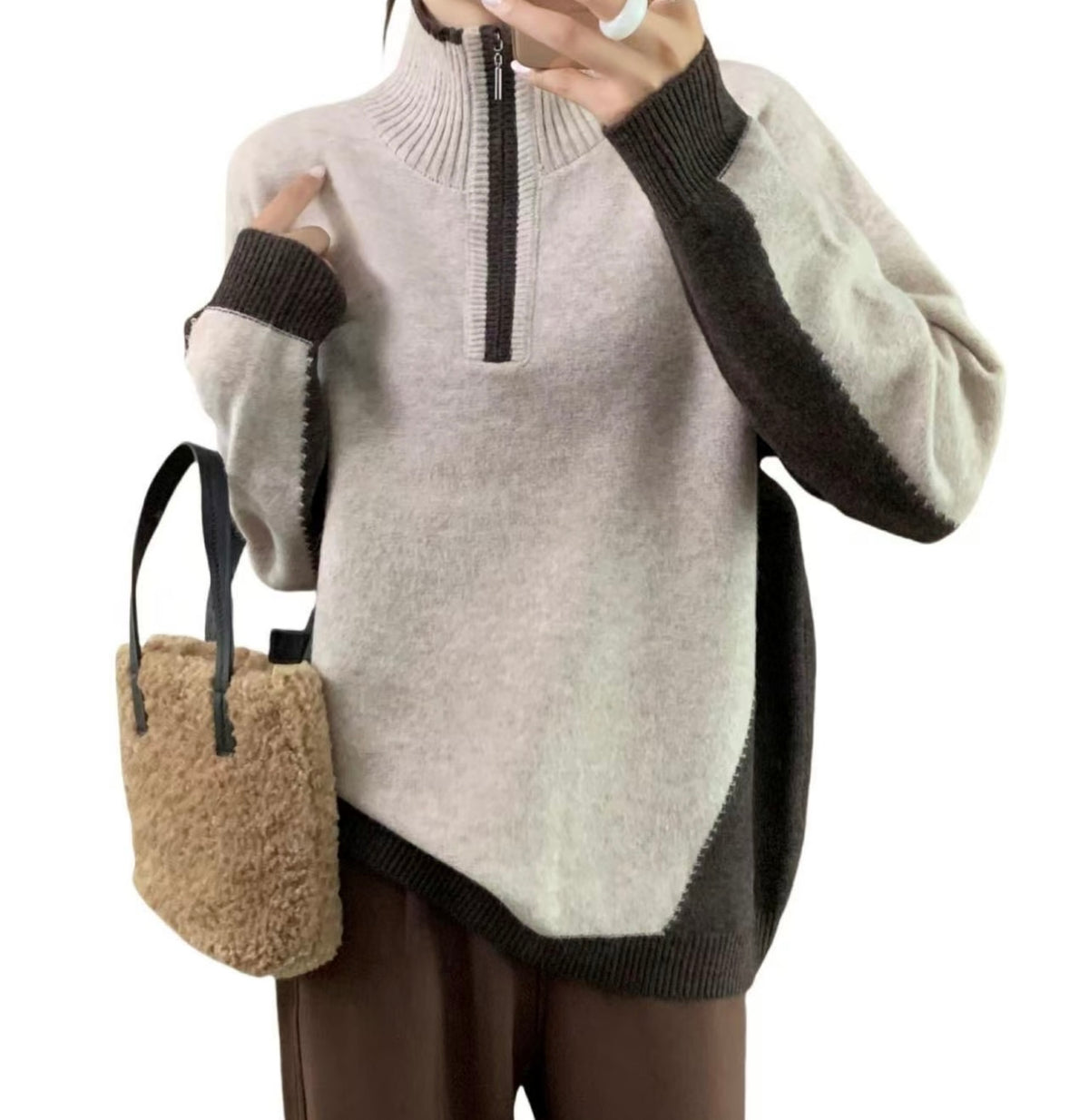 Women’s Colour Block Half-Zip Knitted Jumper